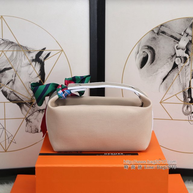 Hermes女包 愛馬仕飯盒包 Trousse Bride-A-Brace Hermes帆布便當包 米白  tdh2165